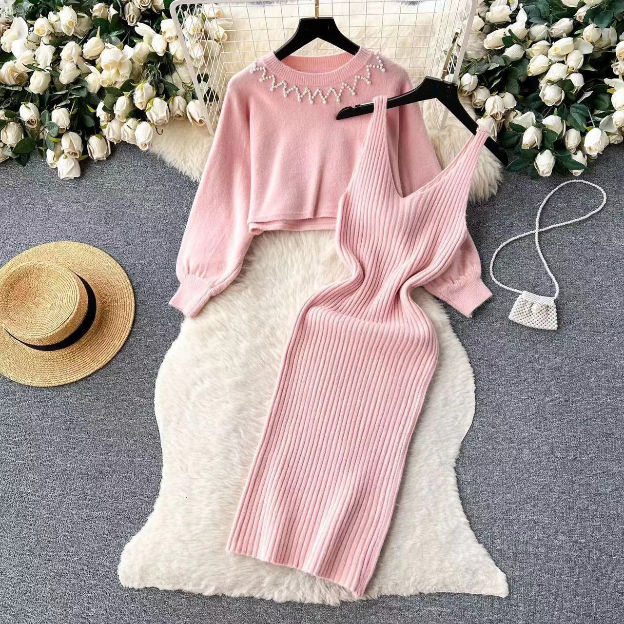 Damen élégante robe tricotée avec structure côtelée raffinée et pull court stylé Berg-Feldt