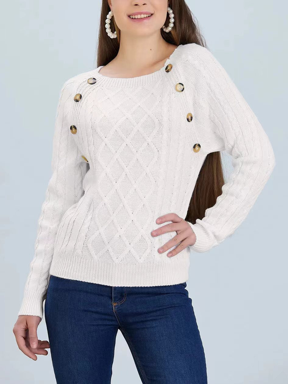 Pull en maille jacquard motif losanges et boutons décoratifs Berg-Feldt