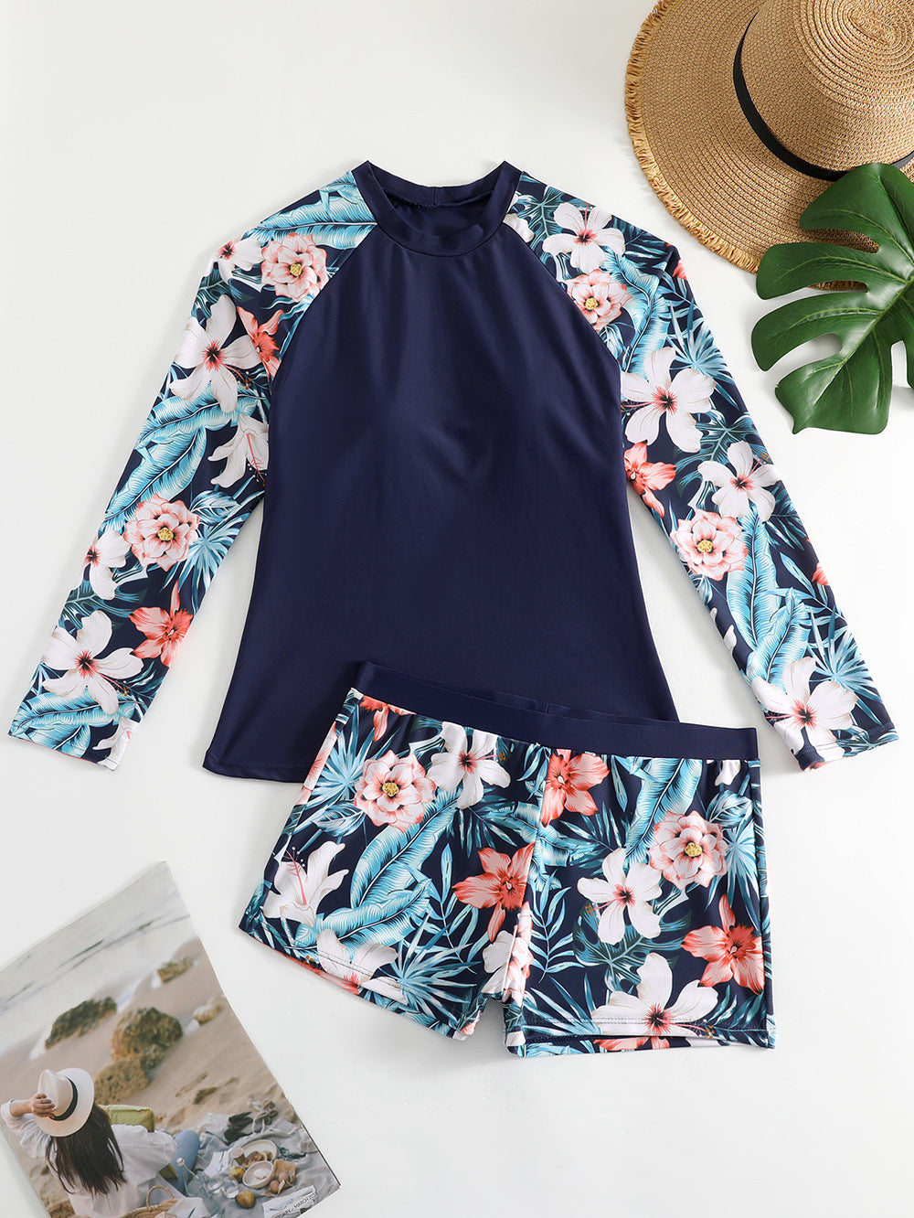Ensemble haut de bain à manches longues et bas de bikini fleuri Berg-Feldt pour femme