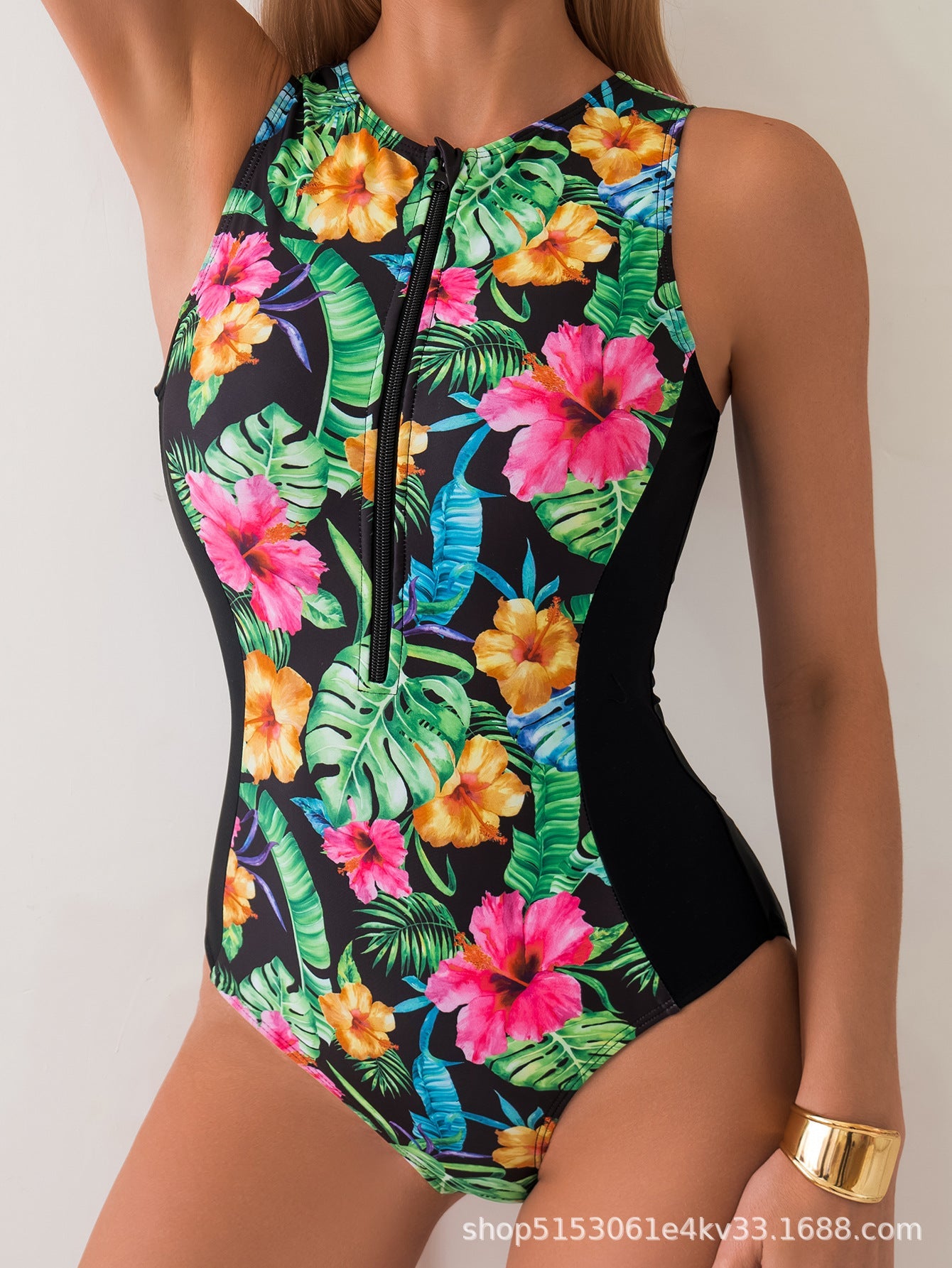 Maillot de bain sportif pour femmes avec fermeture éclair et motif floral de berg-feldt