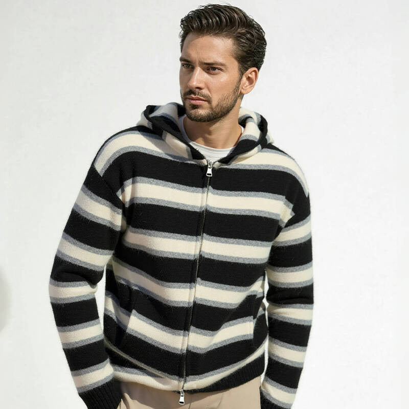 Sweat à capuche matelassé à rayures avec fermeture éclair intégrale pour homme Berg-Feldt