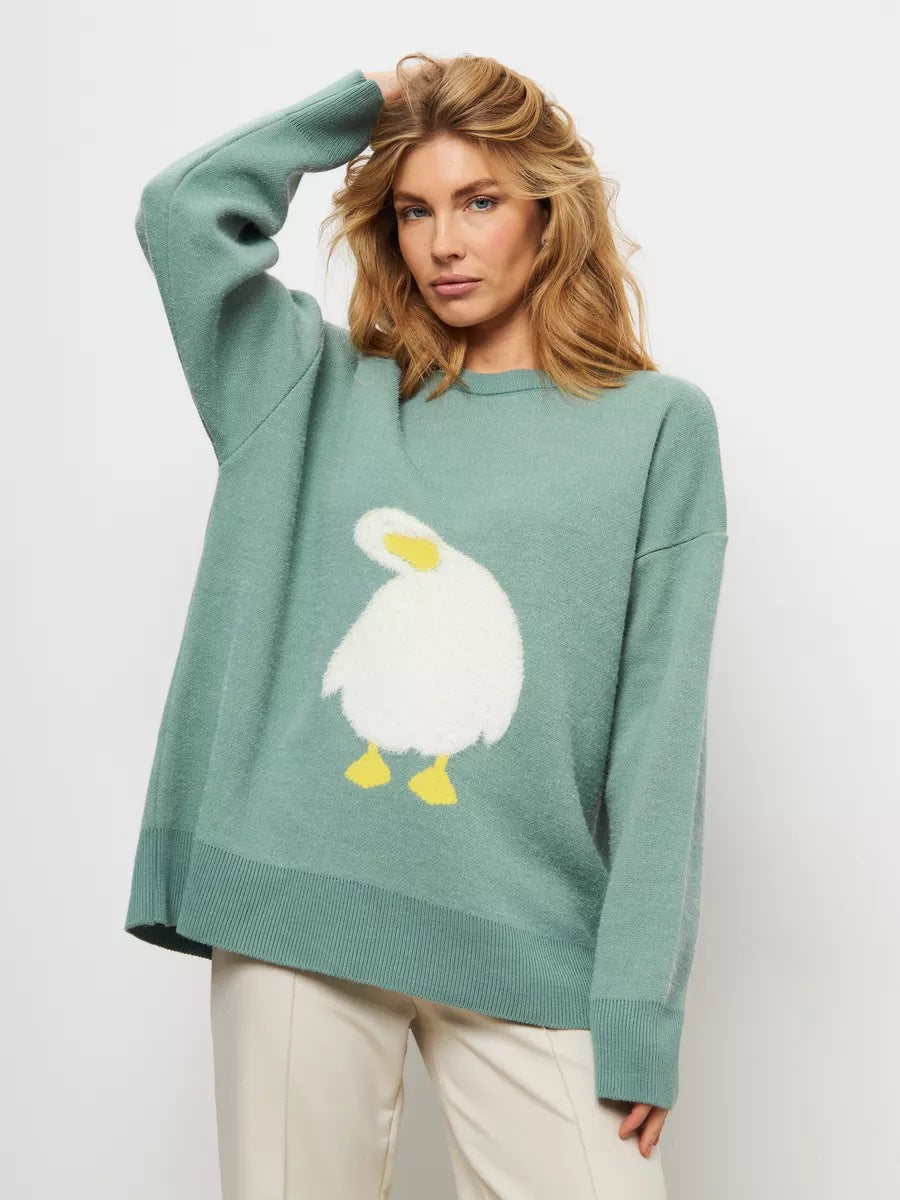Pullover für Damen mit außergewöhnlichem Berg-Feld-Motiv