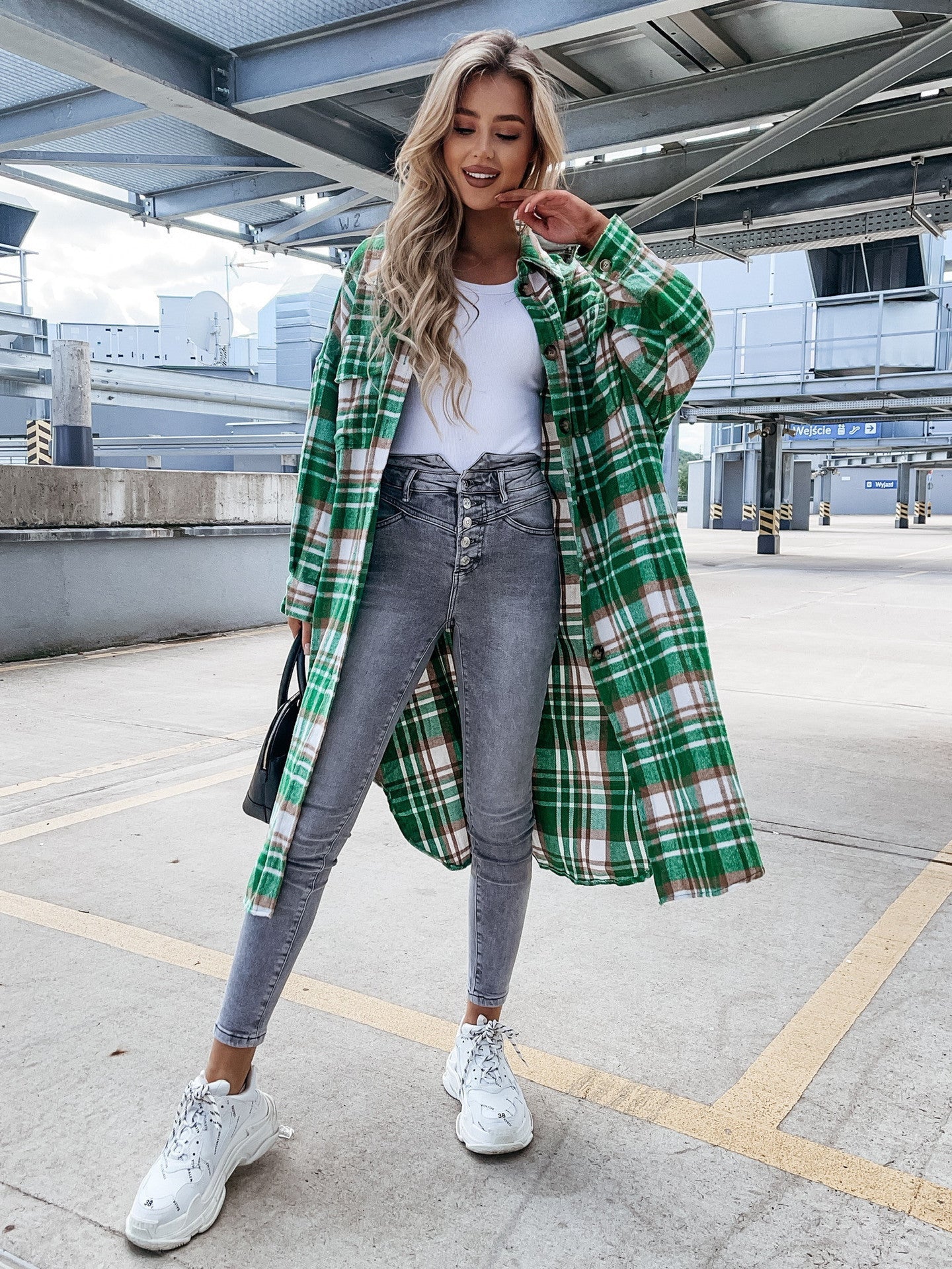 Chemisier-manteau à carreaux pour femme en mélange de coton doux Berg-Feldt