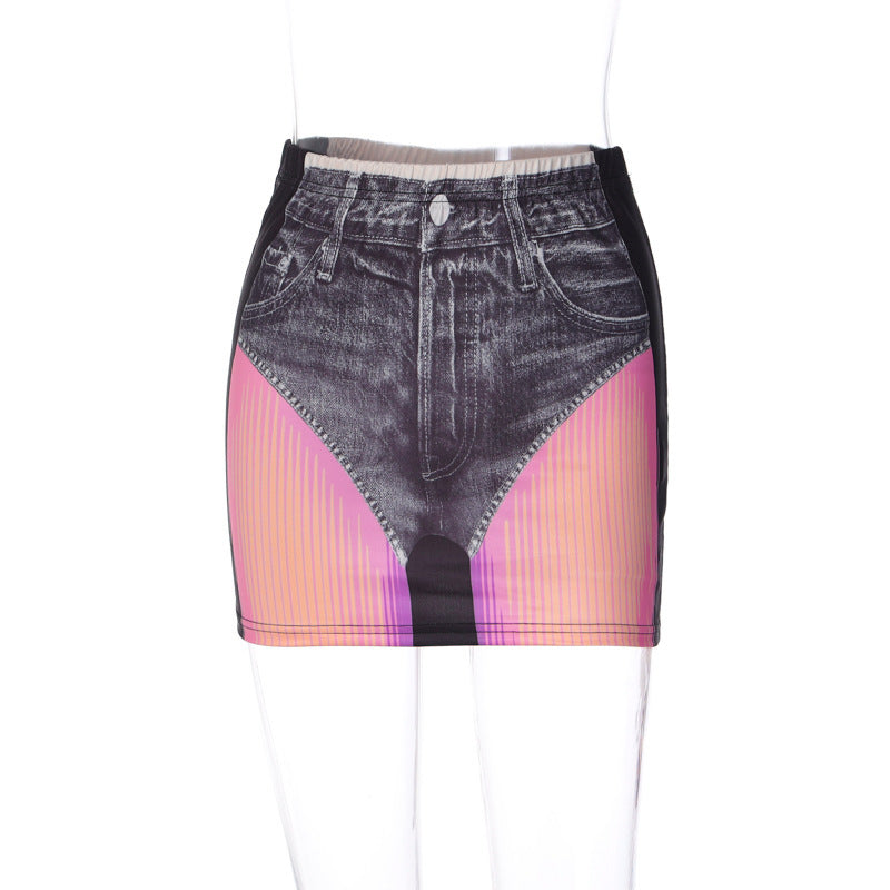 Kurzer Damenrock im Jeans-Look mit buntem Streifendesign von berg-feldt