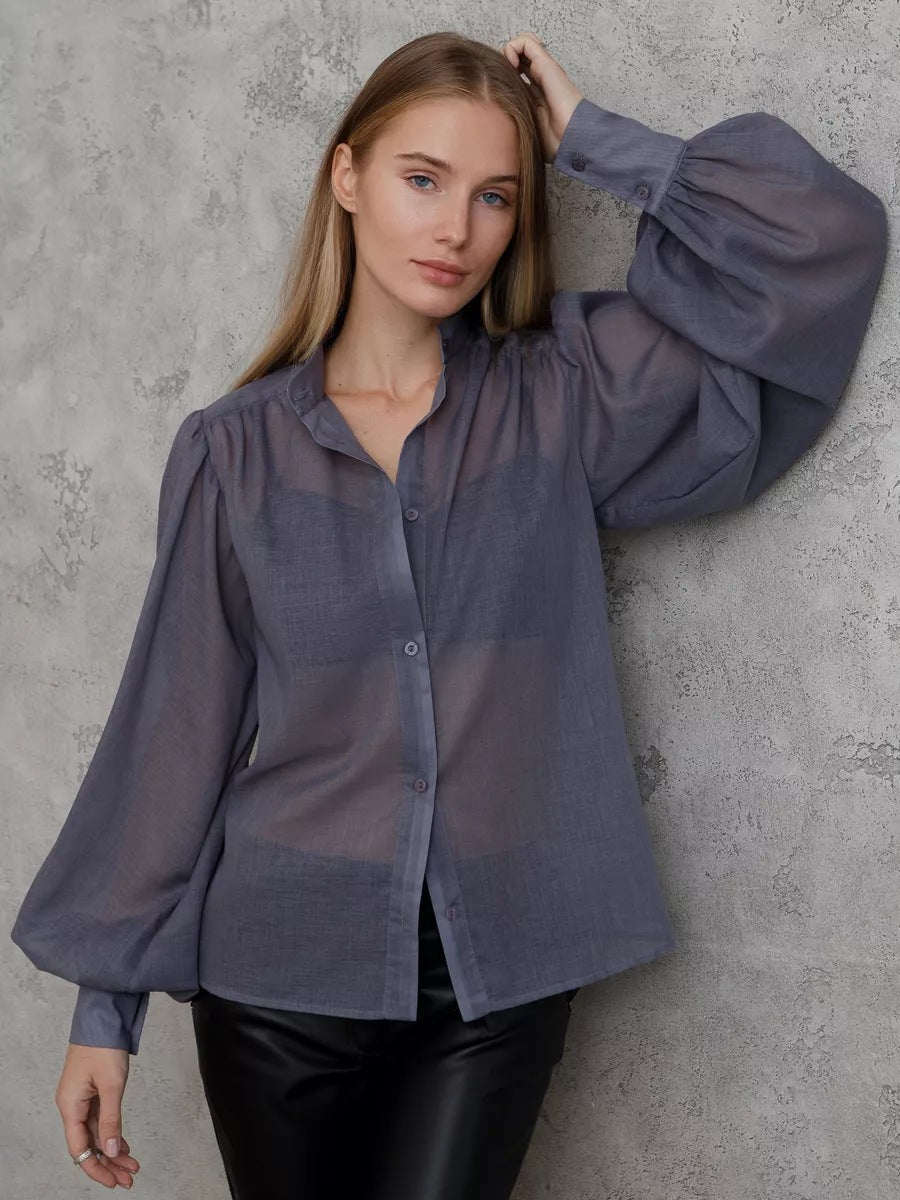 Elegante Damenbluse mit Puffärmeln und transparenten Stoff von berg-feldt