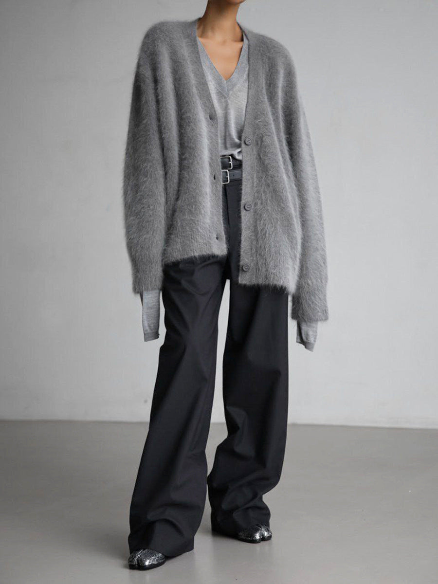 Damen-cardigan doux en maille avec luxueux mohair et coupe décontractée Berg-Feldt
