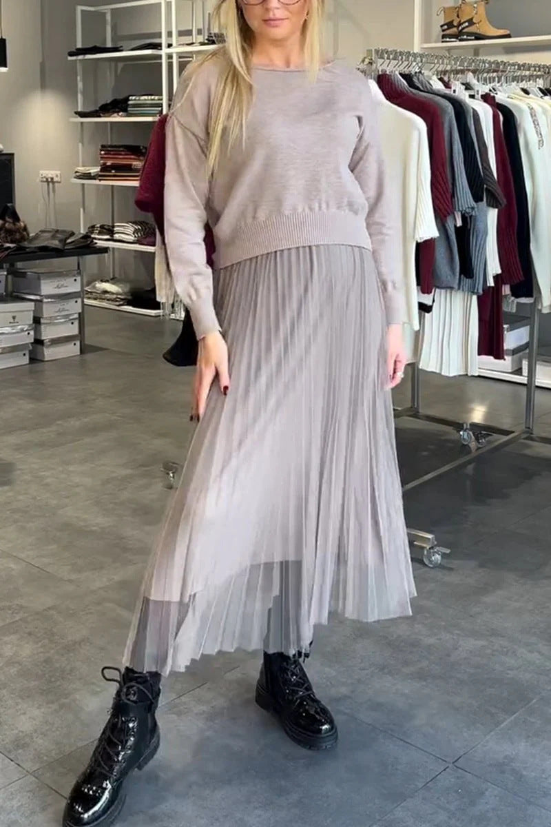 Damen Elegant Set Jupe Plissée et Pull Berg-Feldt