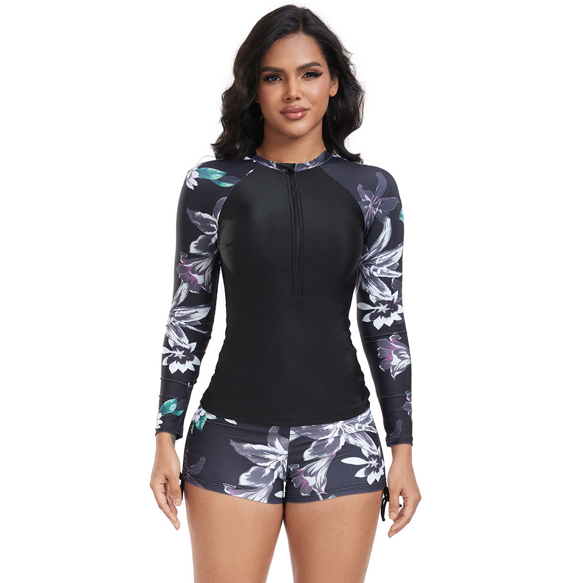 Haut de surf (rashguard) et short de bain pour femme Berg-Feldt, motif floral, protection UV