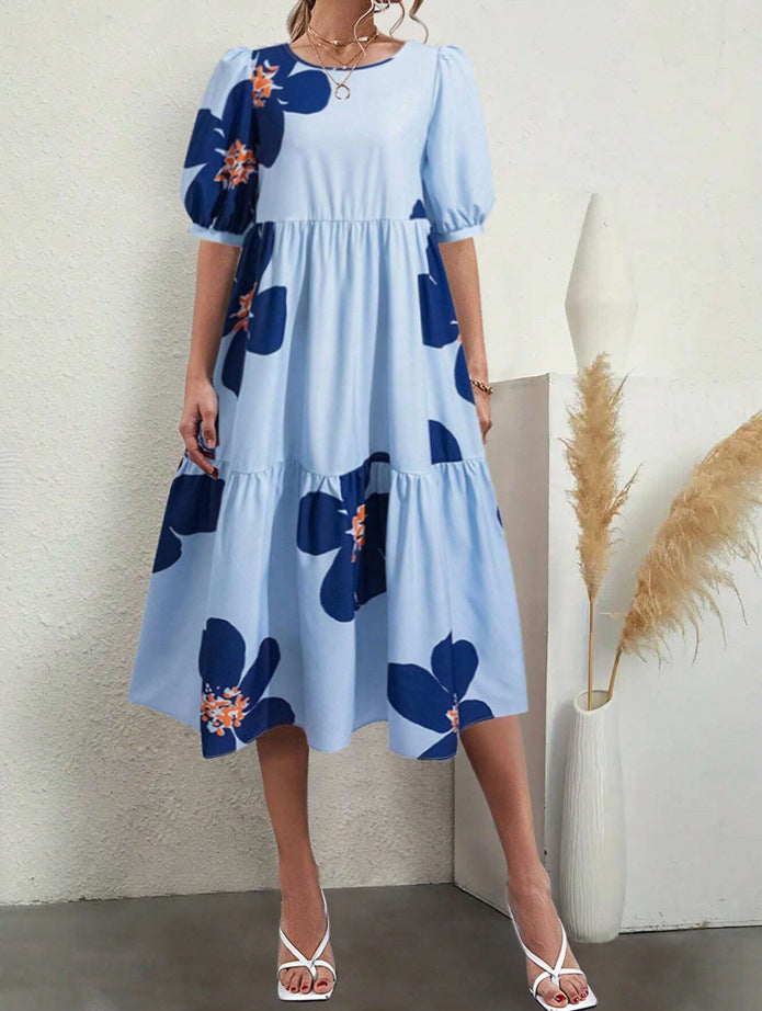 Robe longue fleurie berg-feldt à manches bouffantes pour femme