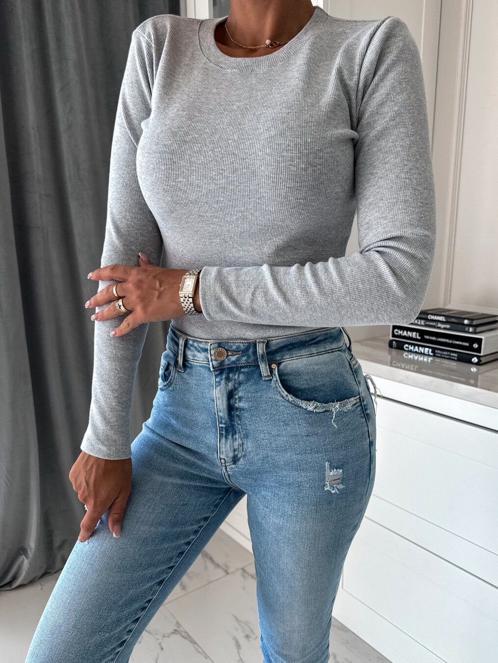 T-shirt à manches longues pour femme, surface texturée, coupe ajustée Berg-Feldt
