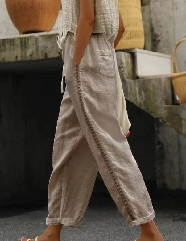 Damen pantalon décontracté en lin avec coutures latérales Berg-Feldt
