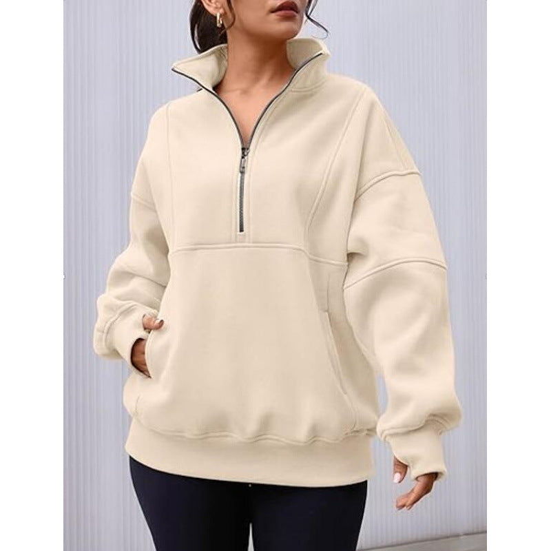 Damen Sweatshirt mit halbem Reißverschluss und oversized Schnitt Berg-Feldt