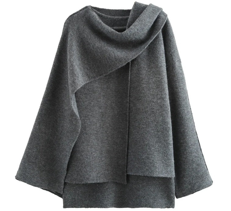Berg-Feldt | Mantel - Oversized Fit - Gestrickte Textur - Asymmetrischer Schalkragen - Mittellang
