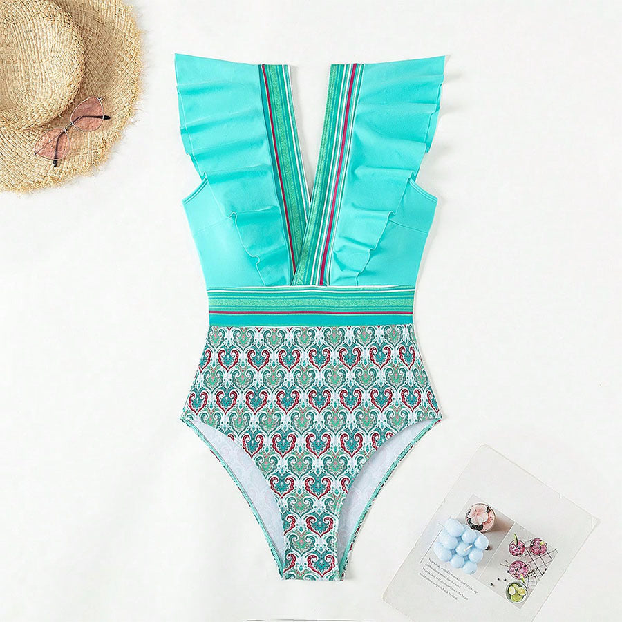 Maillot de bain à volants et col en V pour femme Berg-Feldt