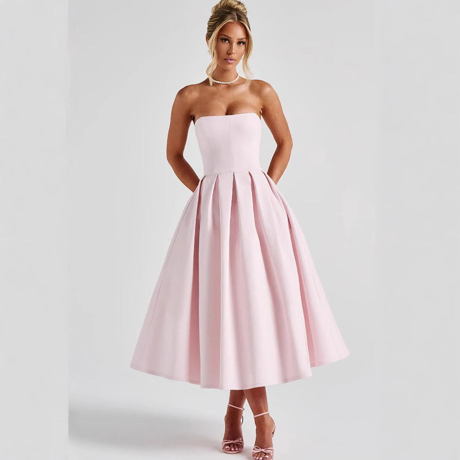 Damen Elegantes Midi-Kleid mit schwingendem Rock und raffiniertem Bandeau-Ausschnitt Berg-Feldt