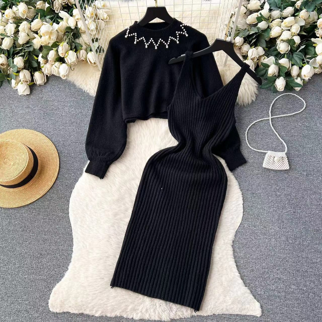 Damen élégante robe tricotée avec structure côtelée raffinée et pull court stylé Berg-Feldt
