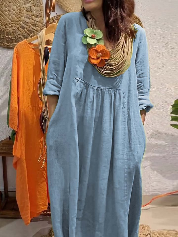 Robe longue en lin Berg-Feldt pour femme avec poches latérales