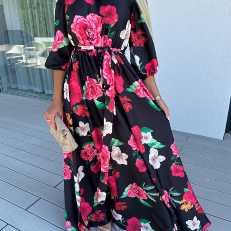 Robe longue pour femme avec manches larges et taille élastiquée de berg-feldt