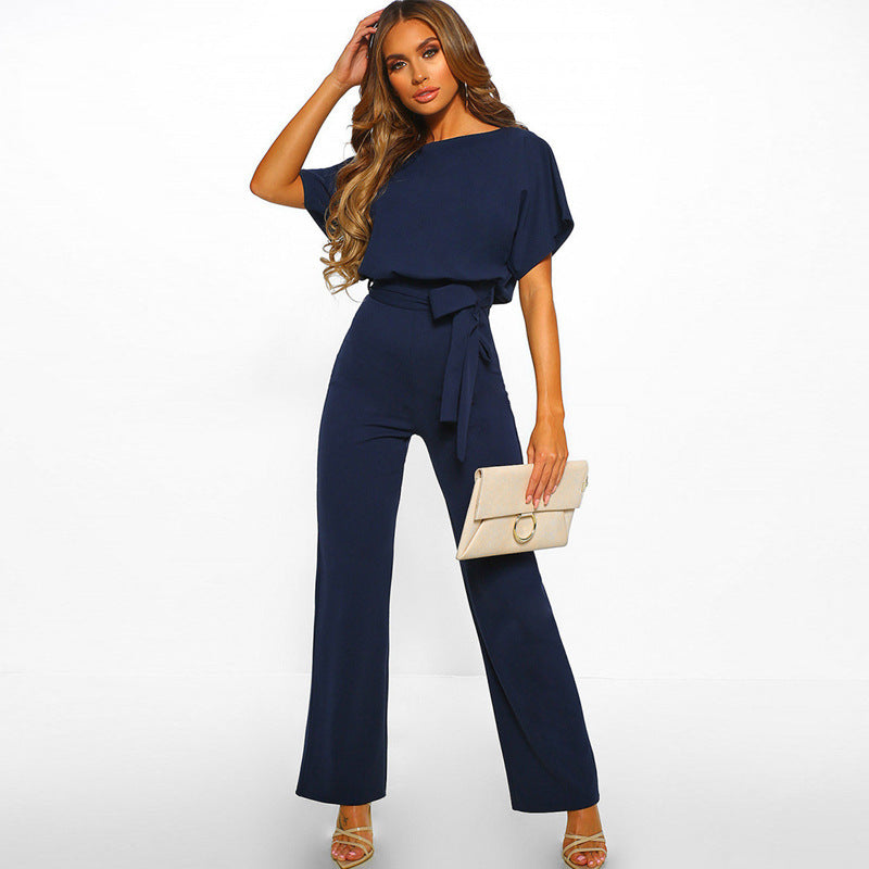 Combinaison pantalon femme élégante, coupe large avec ceinture à nouer, de berg-feldt