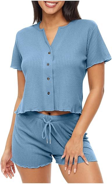 Ensemble de pyjama pour femme berg-feldt, confortable, à manches courtes et boutonné