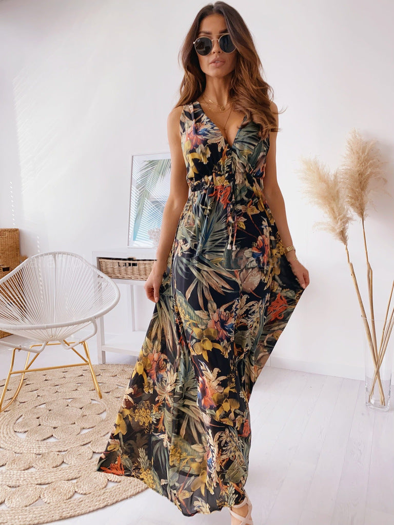 Robe longue élégante pour femme avec col en V et jolie ceinture nouée de berg-feldt