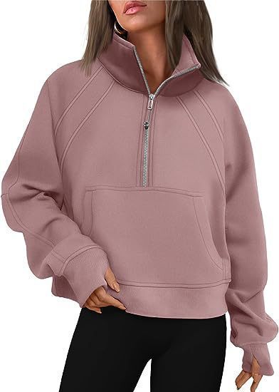 Pull-over douillet demi-zippé à capuche et poche kangourou Berg-Feldt pour femme