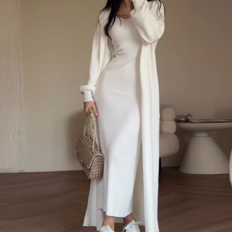 Ensemble cardigan et robe midi côtelée élégante pour femme de berg-feldt