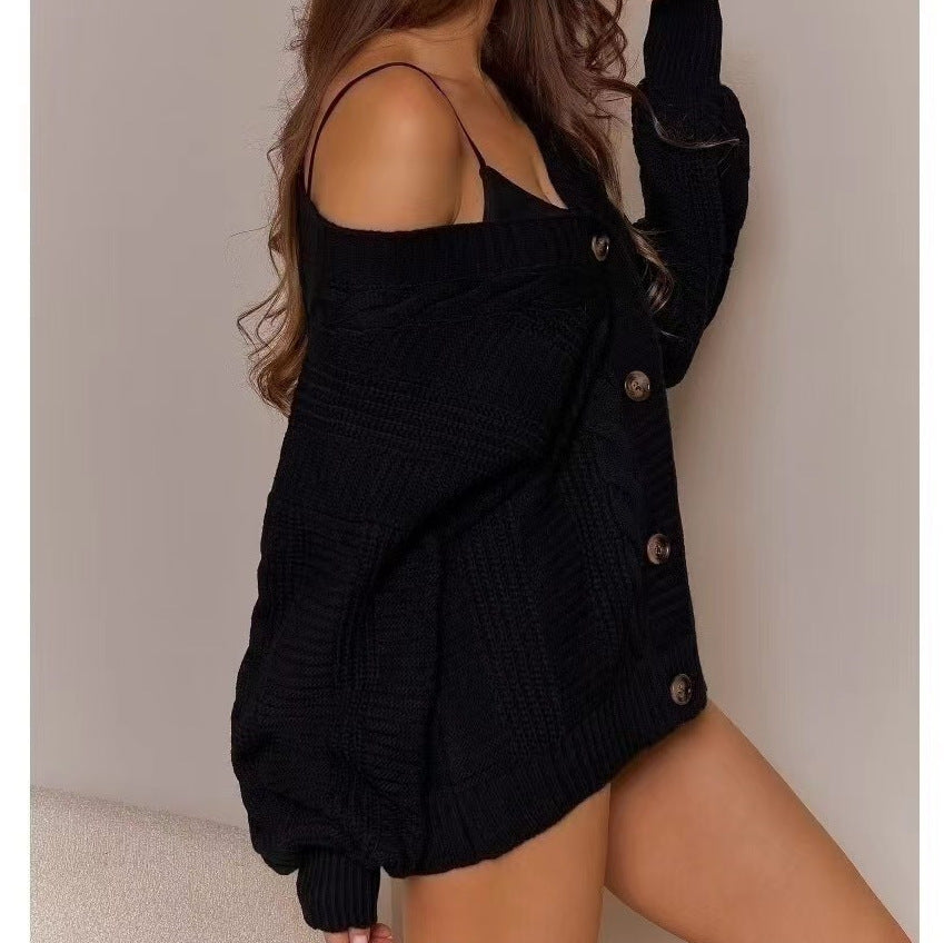 Cardigan en grosse maille pour femme avec manches volumineuses et patte de boutonnage décorative Berg-Feldt