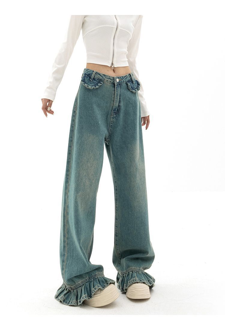 Jeans Femme Berg-Feldt Taille Haute Coupe Évasée avec Volants