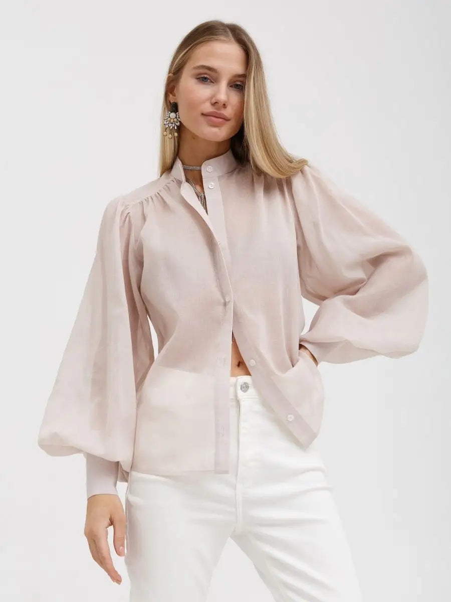 Elegante Damenbluse mit Puffärmeln und transparenten Stoff von berg-feldt