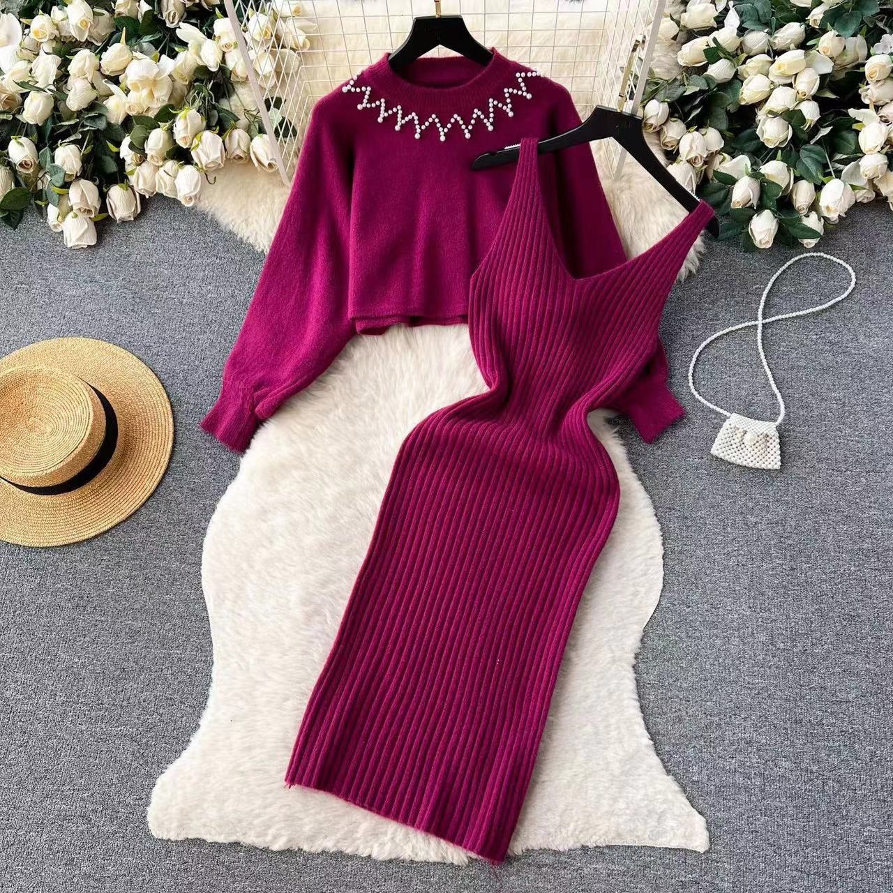 Damen élégante robe tricotée avec structure côtelée raffinée et pull court stylé Berg-Feldt