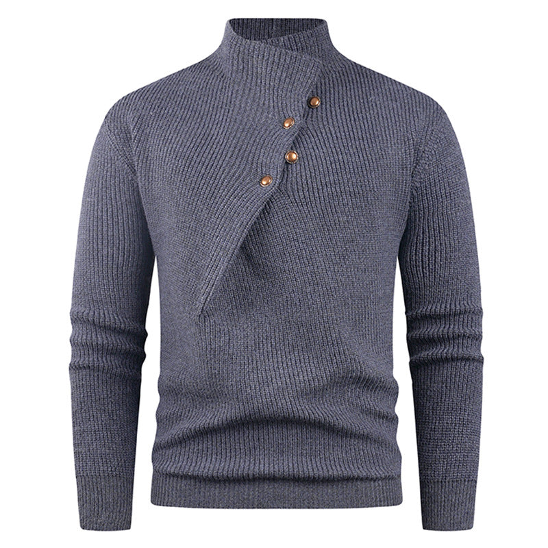 Herren Strickpullover mit asymmetrischem Kragen und dekorativen Holzknöpfen Berg-Feldt