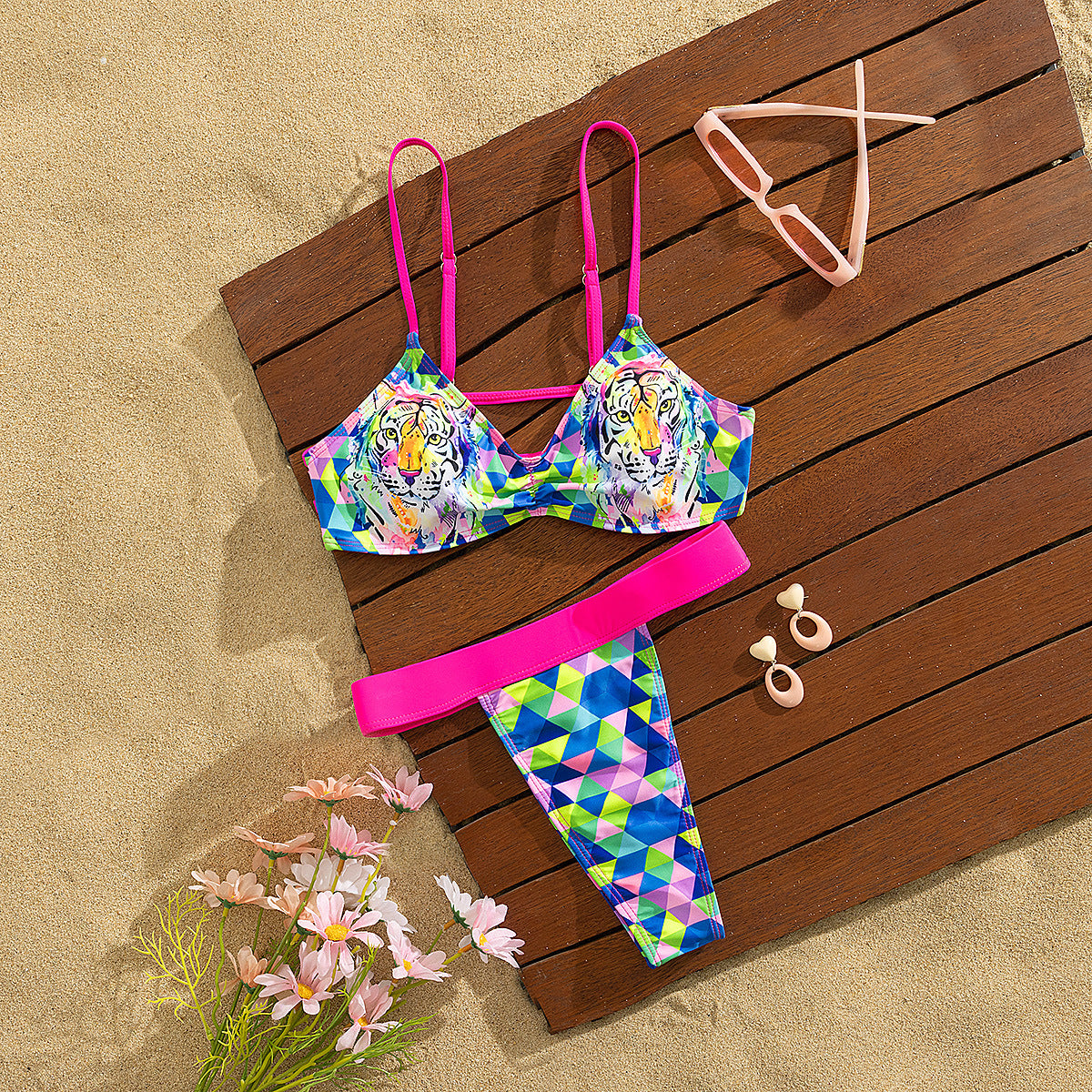 Ensemble de bikini pour femme, imprimé tigre géométrique, taille large par berg-feldt