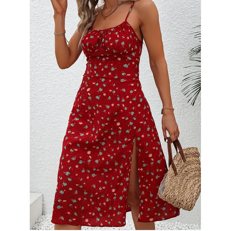 Robe midi fleurie Berg-Feldt pour femme avec fente prononcée