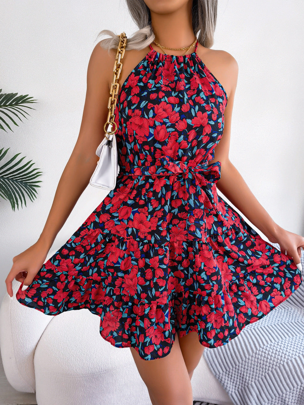 Robe fleurie pour femme avec volants et ceinture taille berg-feldt