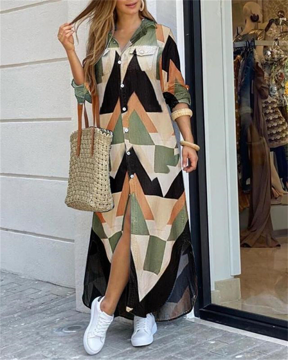 Robe longue pour femme Berg-Feldt à imprimé géométrique