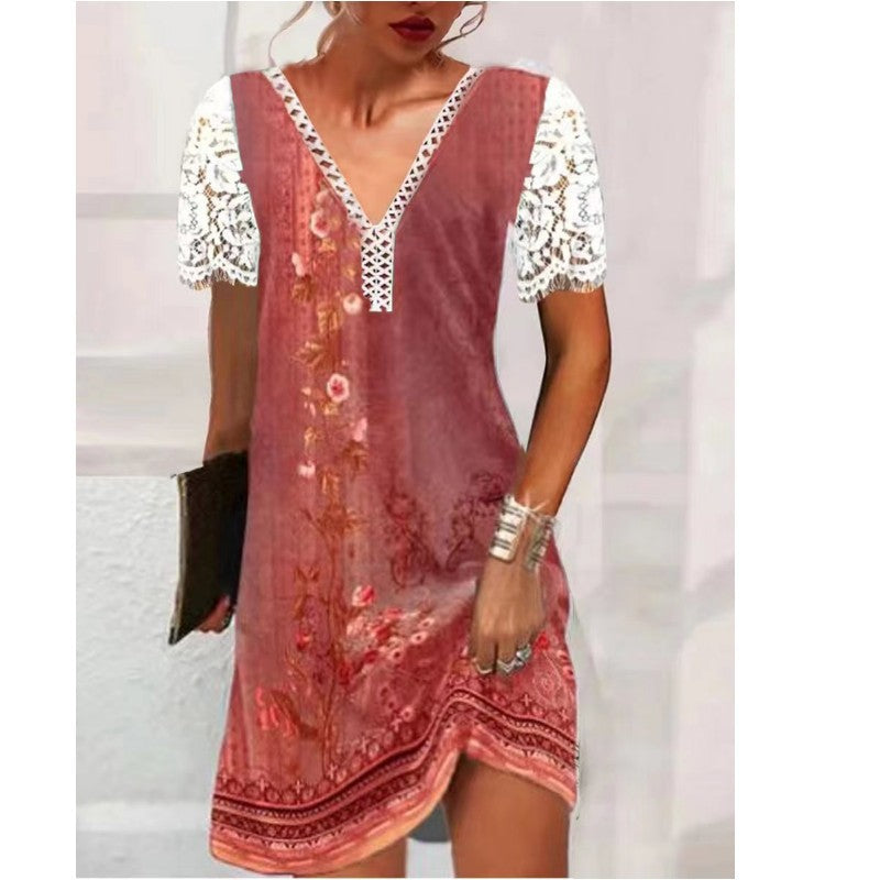 Sommerkleid für Damen mit Blumenspitze und V-Ausschnitt von berg-feldt