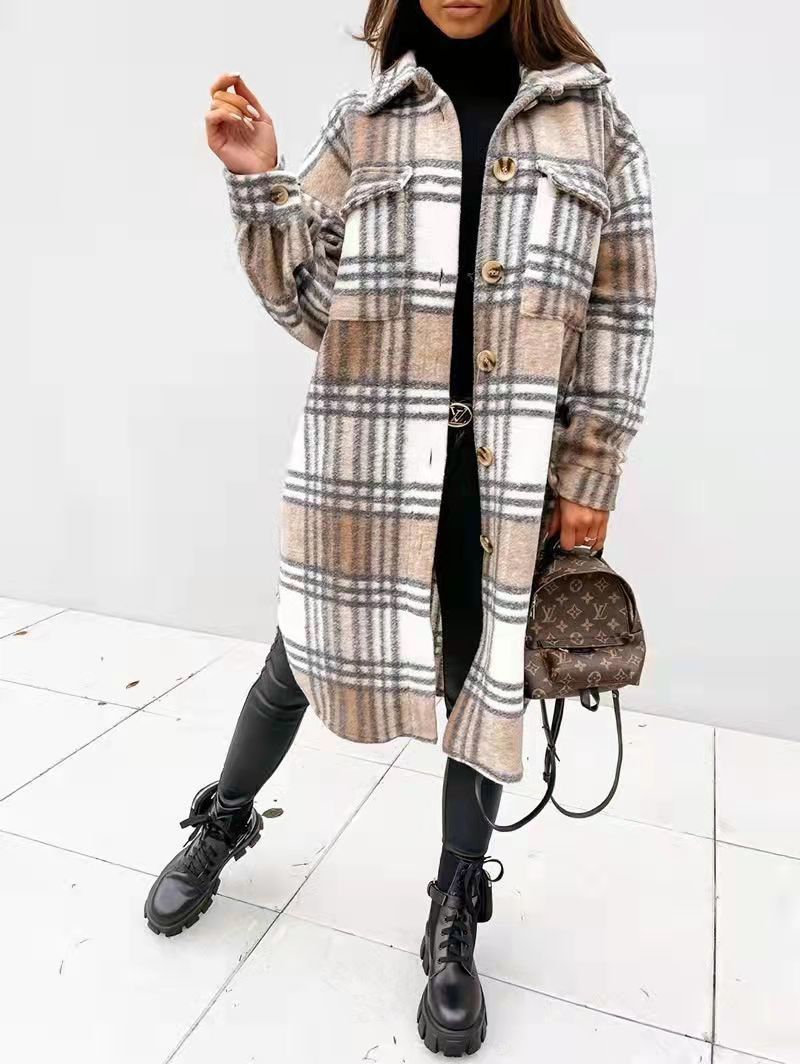 Damen-Manteau chemise oversized à carreaux avec poches pratiques Berg-Feldt