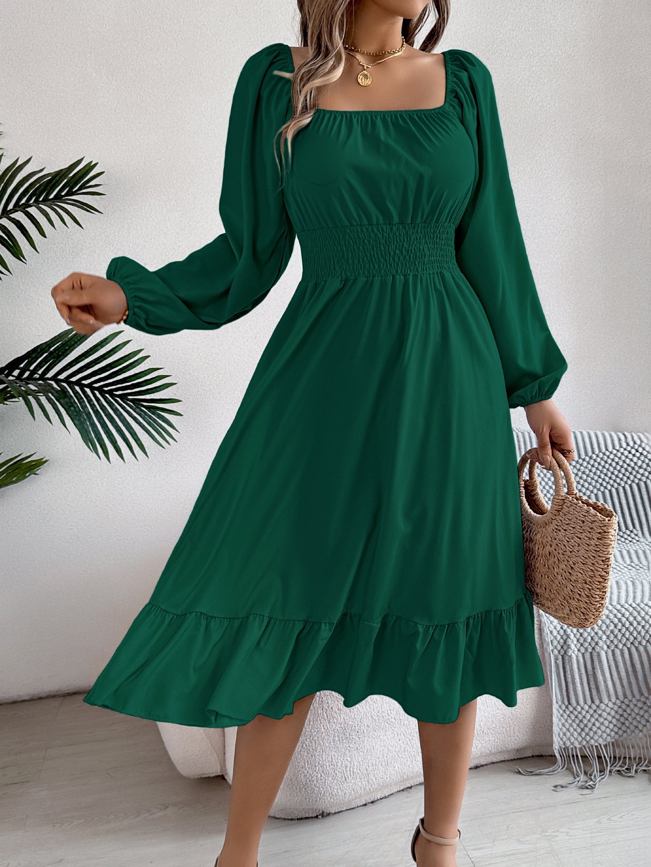 Robe midi pour femme avec jupe évasée et manches bouffantes de berg-feldt