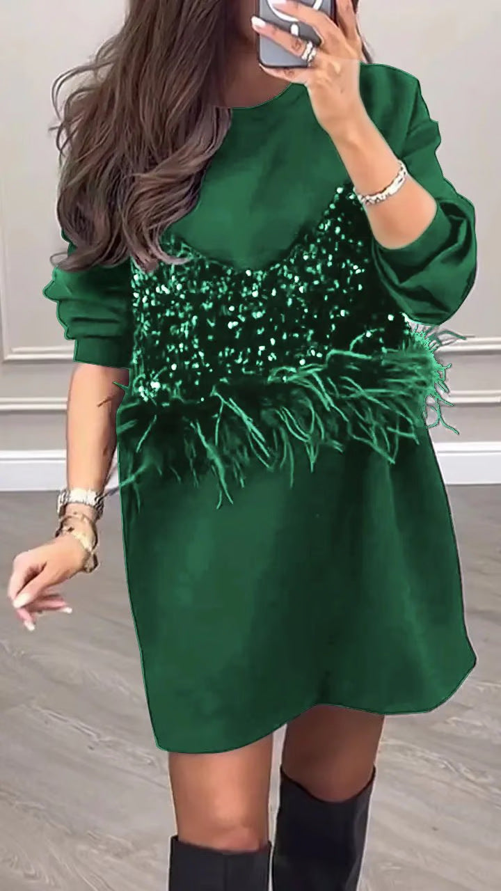 Robe de créateur Berg-Feldt pour femme avec paillettes et plumes