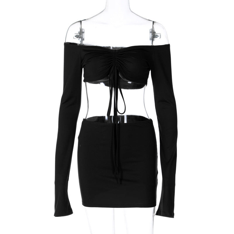 Elegantes Damen-Set: Crop-Top und Rock mit Raffung und langen Ärmeln von berg-feldt