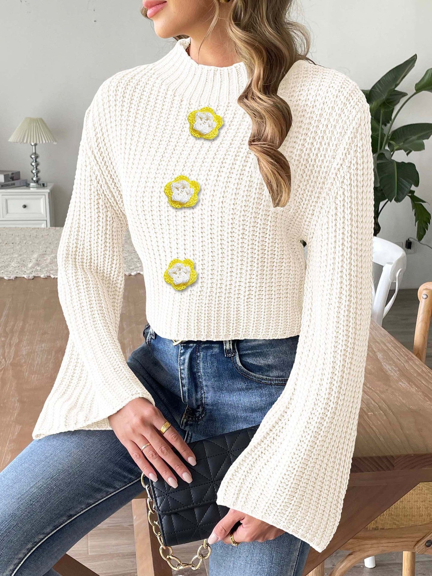 Frauen Kurzarm Strickpullover mit Zierknöpfen berg-feldt