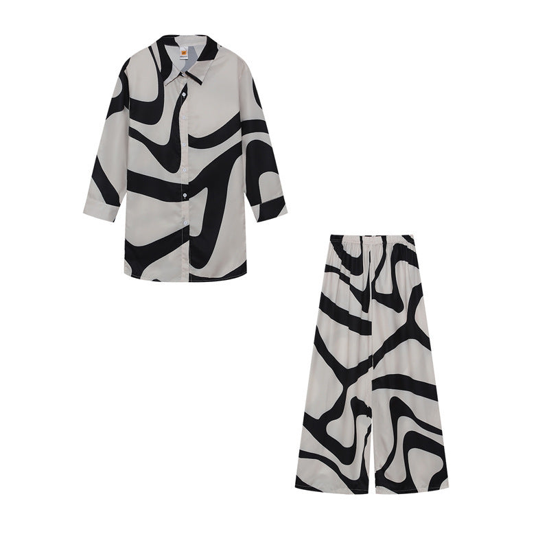 Ensemble loungewear pour femme, coupe décontractée, imprimé abstrait Champs de montagnes