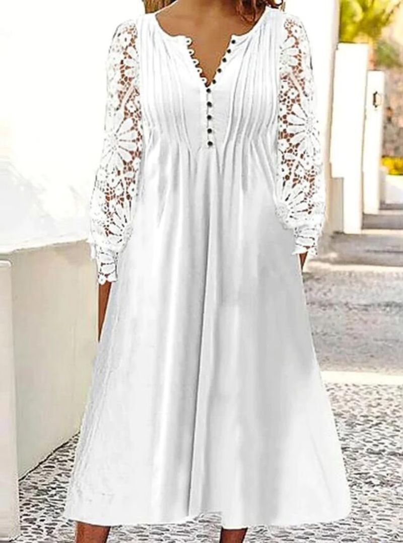 Elegantes Damen-Midikleid mit Lochspitze und Knopfleiste von berg-feldt