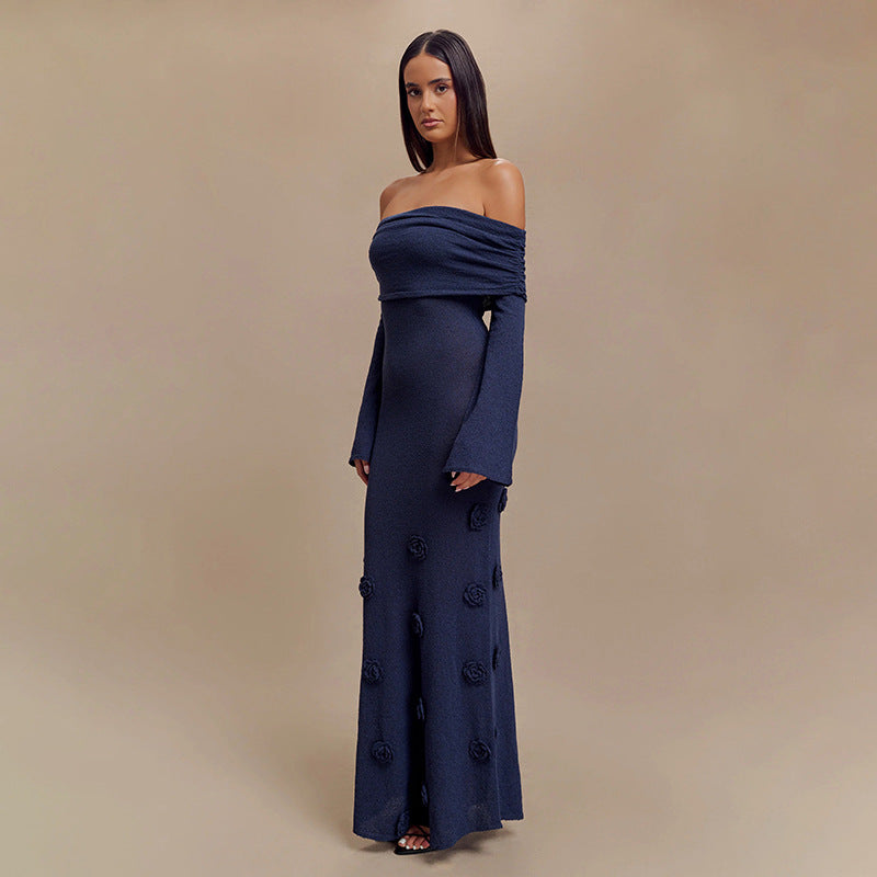Berg-Feldt Robe longue pour femme, élégante, épaules dénudées, à imprimé floral
