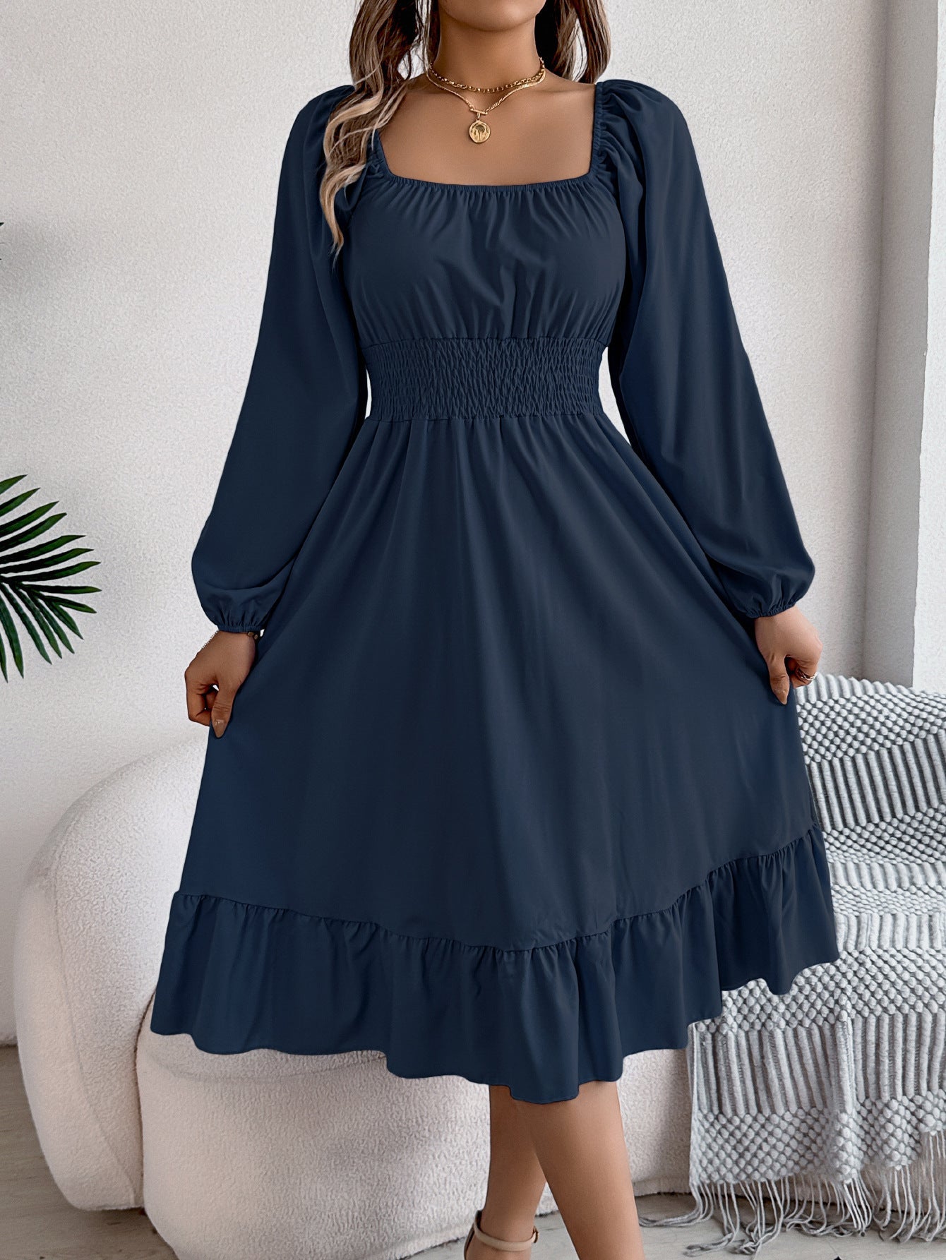 Robe midi pour femme avec jupe évasée et manches bouffantes de berg-feldt