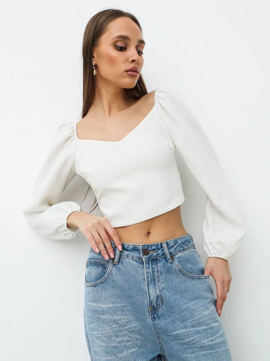 Berg-Feldt Crop top pour femme à col cœur et manches bouffantes