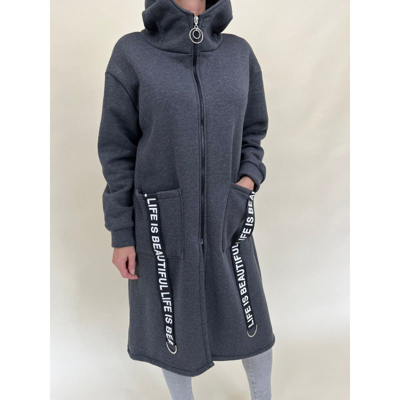 Berg-Feldt | Taschen Design Hoher Kragen Lange Kapuzen Sweatshirtjacke