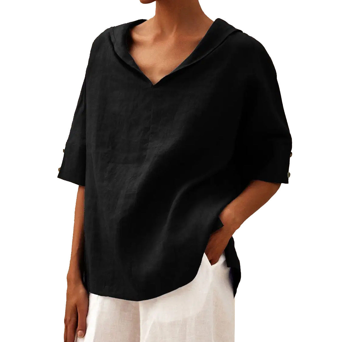 Leinenbluse für Damen: lässig, Kapuze, kurze Ärmel (berg-feldt)