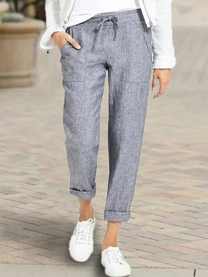 Pantalon en lin décontracté pour femme avec taille élastique et poches pratiques Berg-Feldt